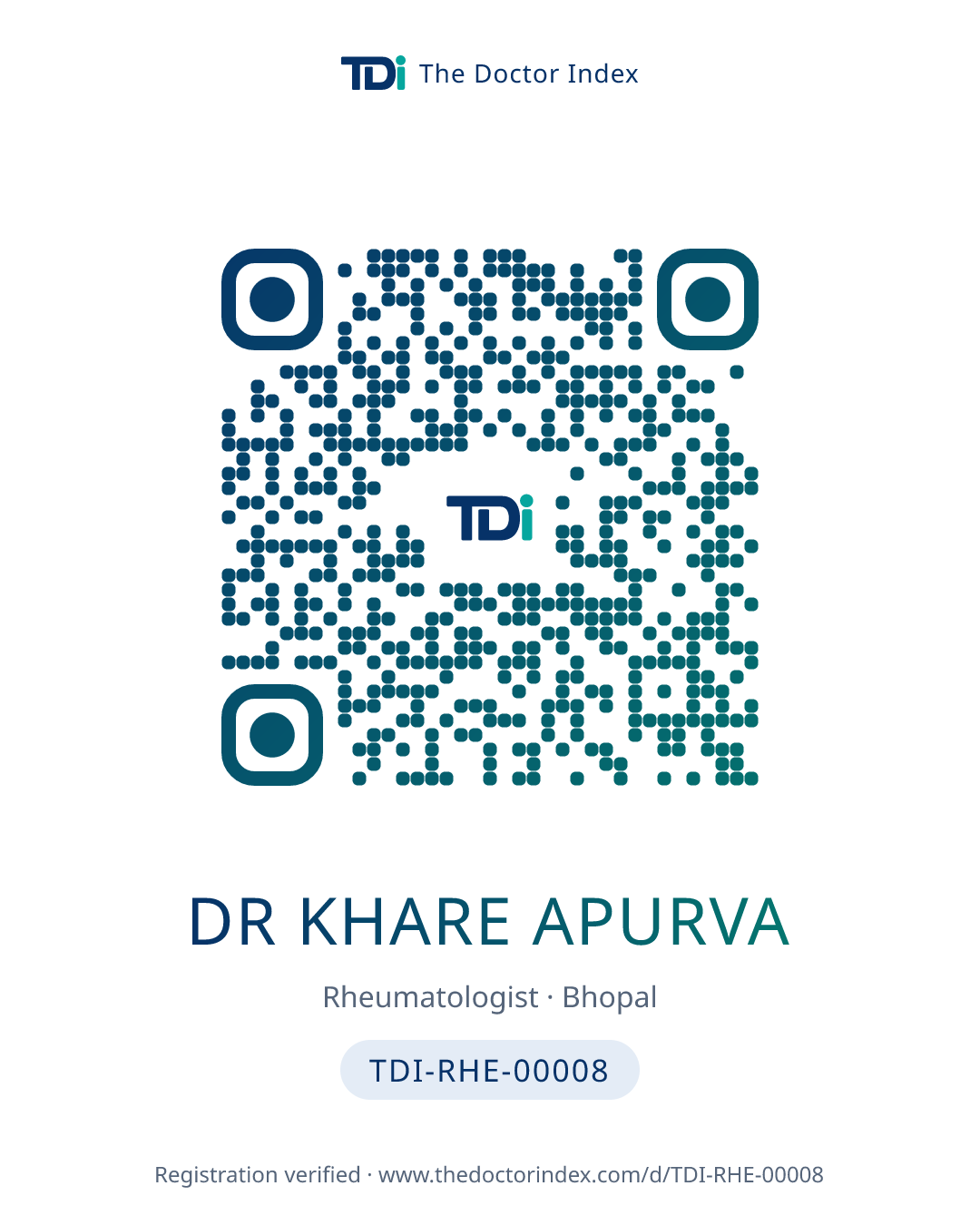 QR card for Dr Khare Apurva, TDI-RHE-00008