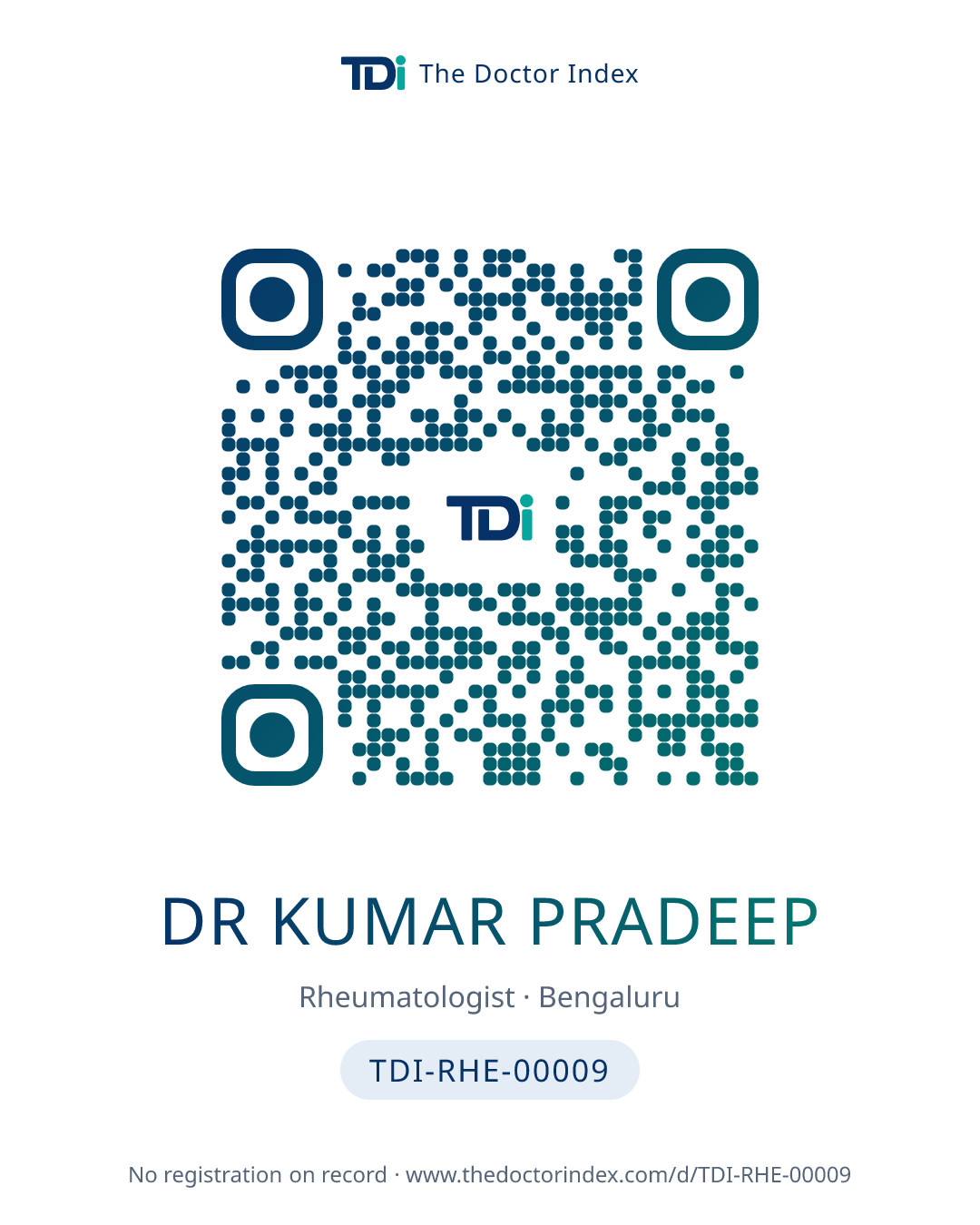 QR card for Dr Kumar Pradeep, TDI-RHE-00009