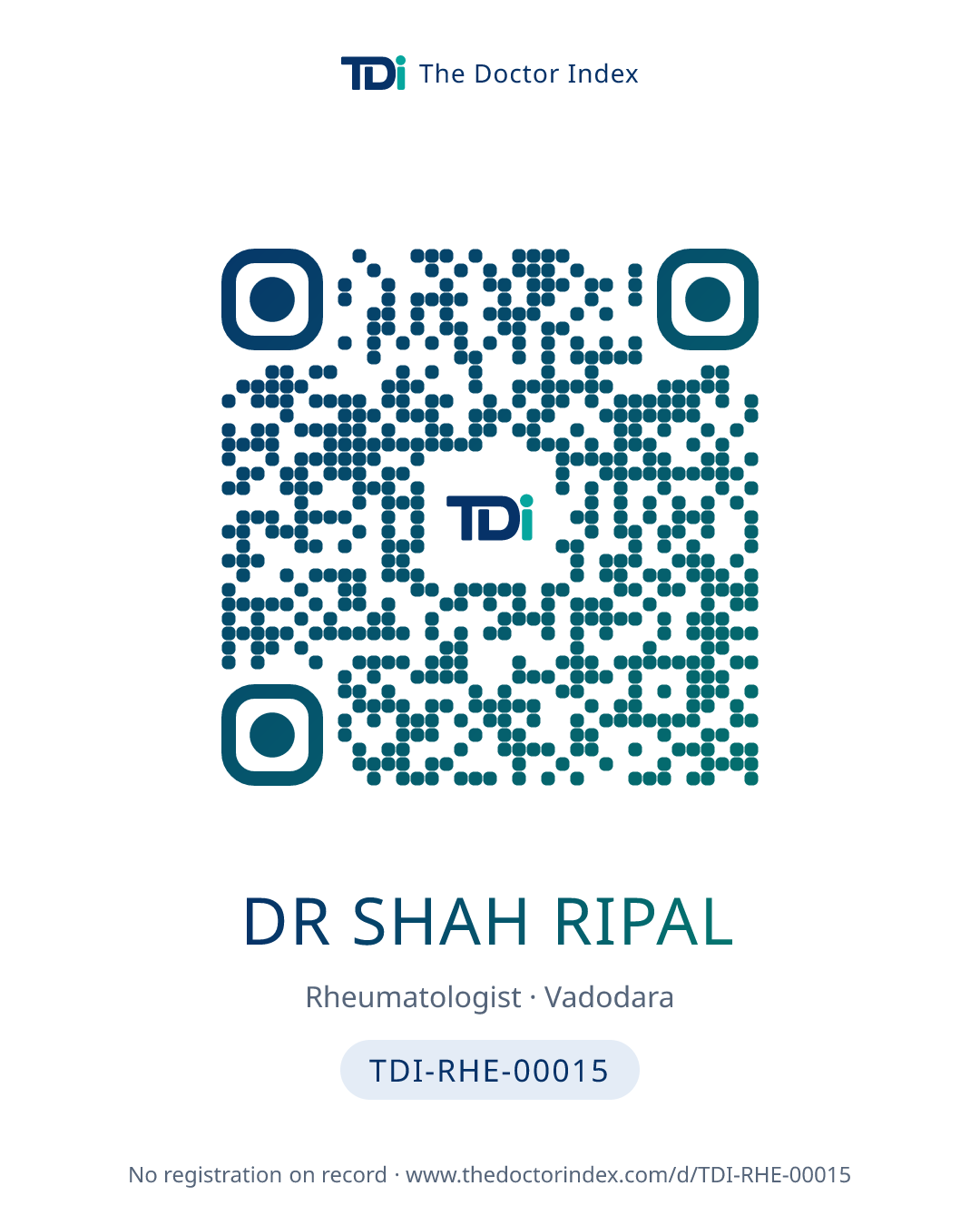 QR card for Dr Shah Ripal, TDI-RHE-00015