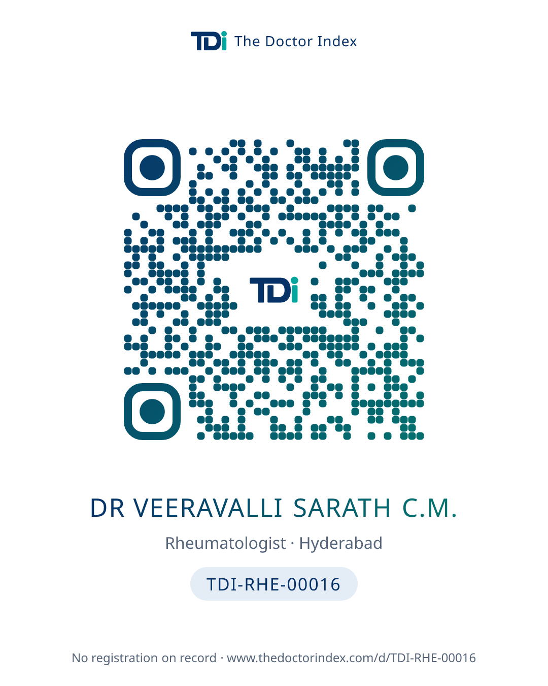 QR card for Dr Veeravalli Sarath C.M., TDI-RHE-00016