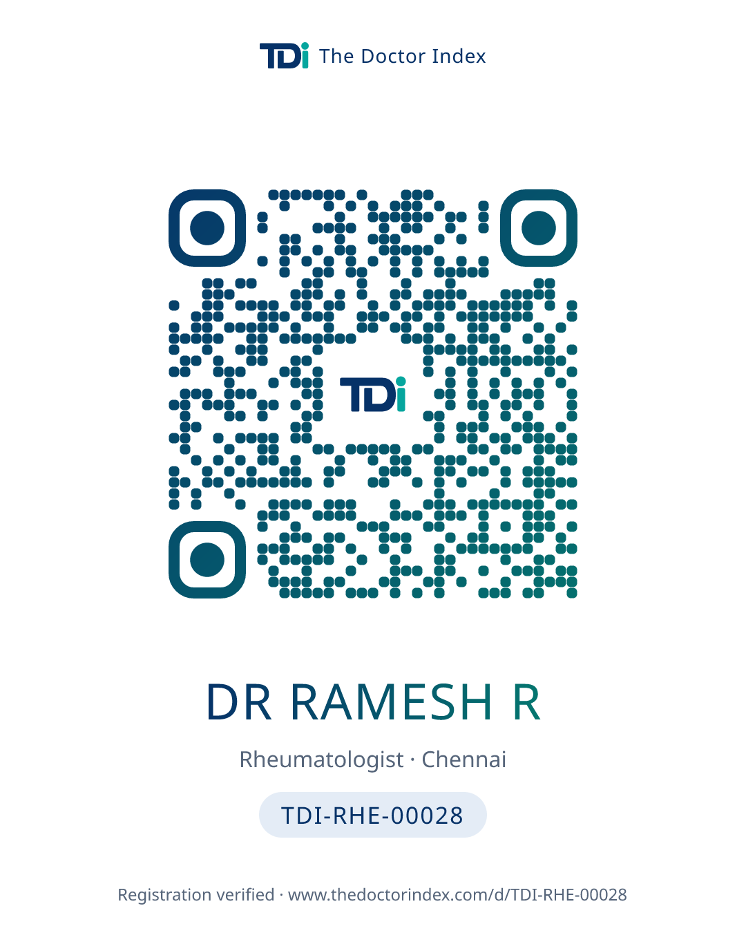 QR card for Dr Ramesh R, TDI-RHE-00028