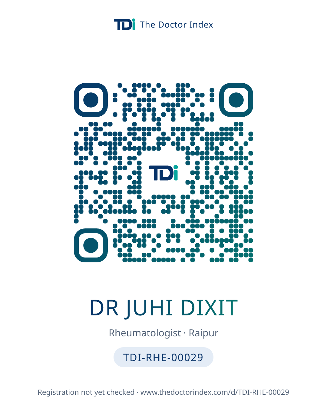 QR card for Dr Juhi Dixit, TDI-RHE-00029