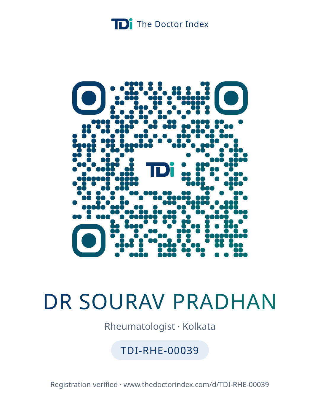 QR card for Dr Sourav Pradhan, TDI-RHE-00039