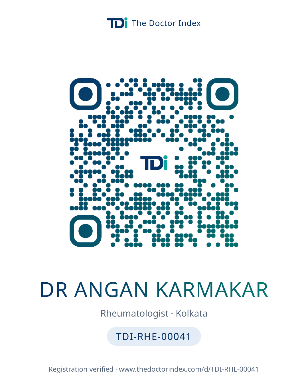 QR card for Dr Angan Karmakar, TDI-RHE-00041