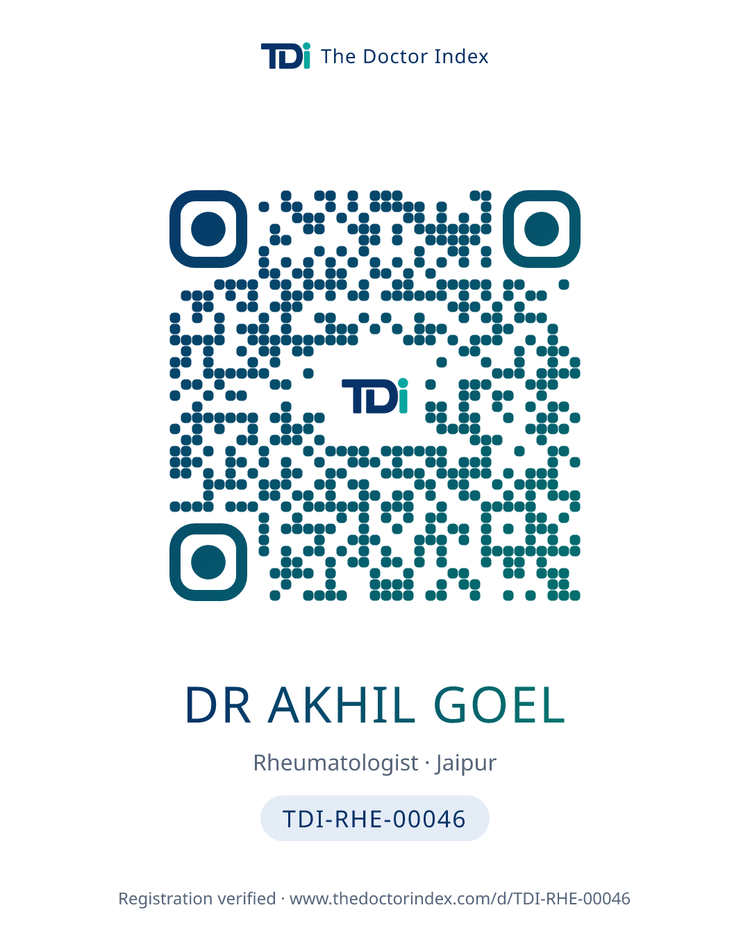 QR card for Dr Akhil Goel, TDI-RHE-00046