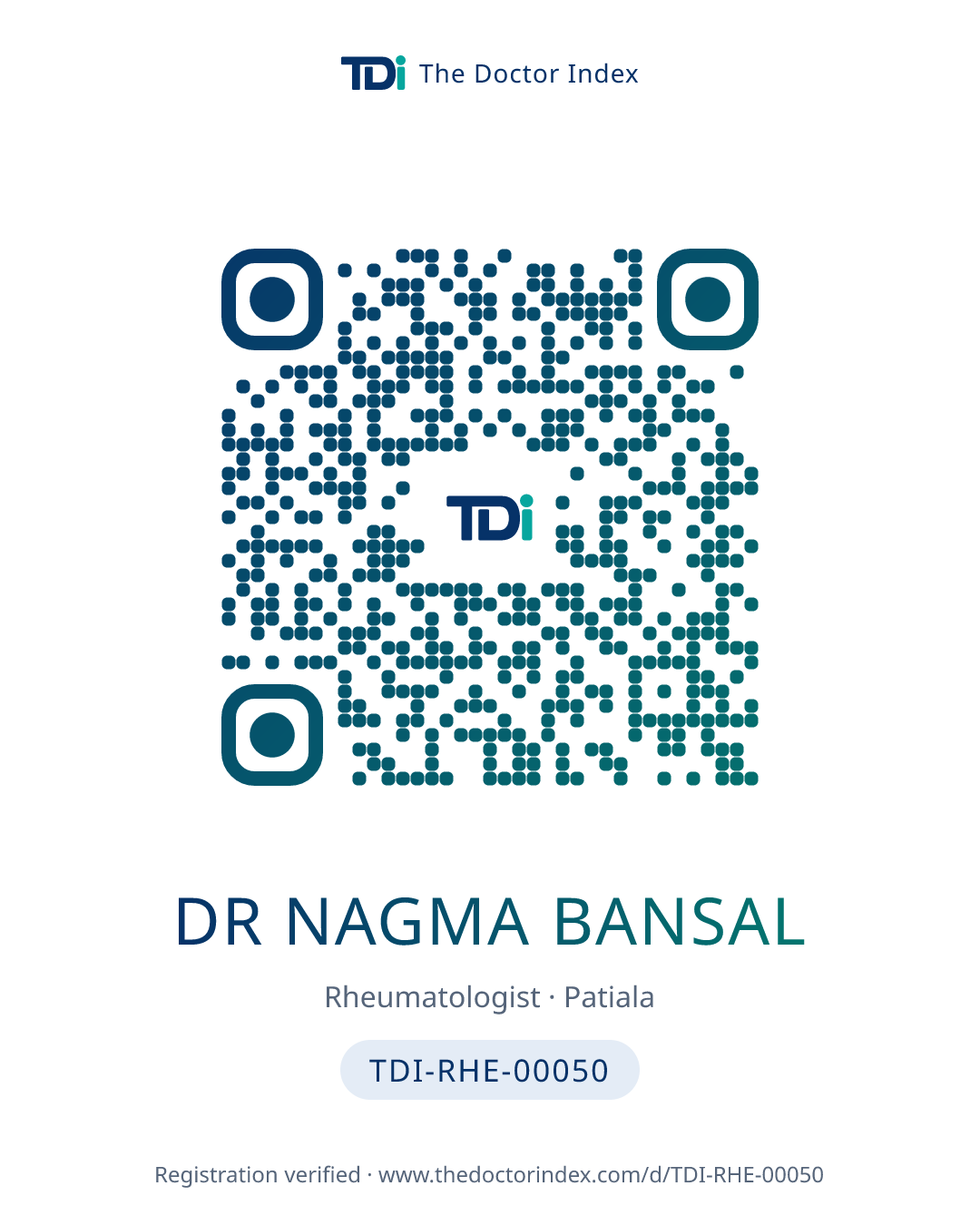 QR card for Dr Nagma Bansal, TDI-RHE-00050
