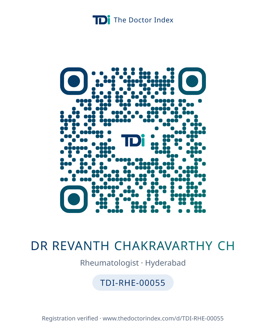 QR card for Dr Revanth Chakravarthy Ch, TDI-RHE-00055
