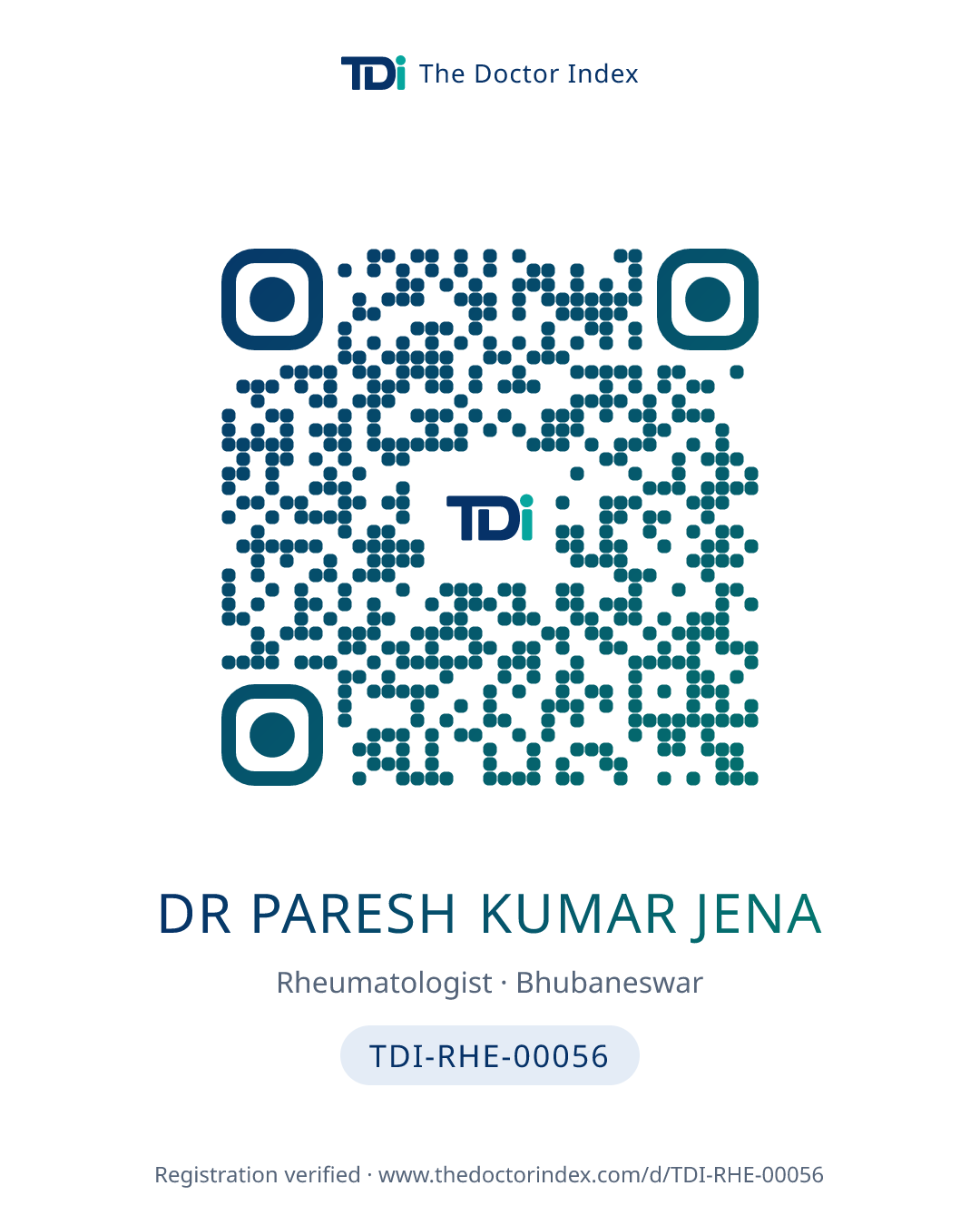 QR card for Dr Paresh Kumar Jena, TDI-RHE-00056