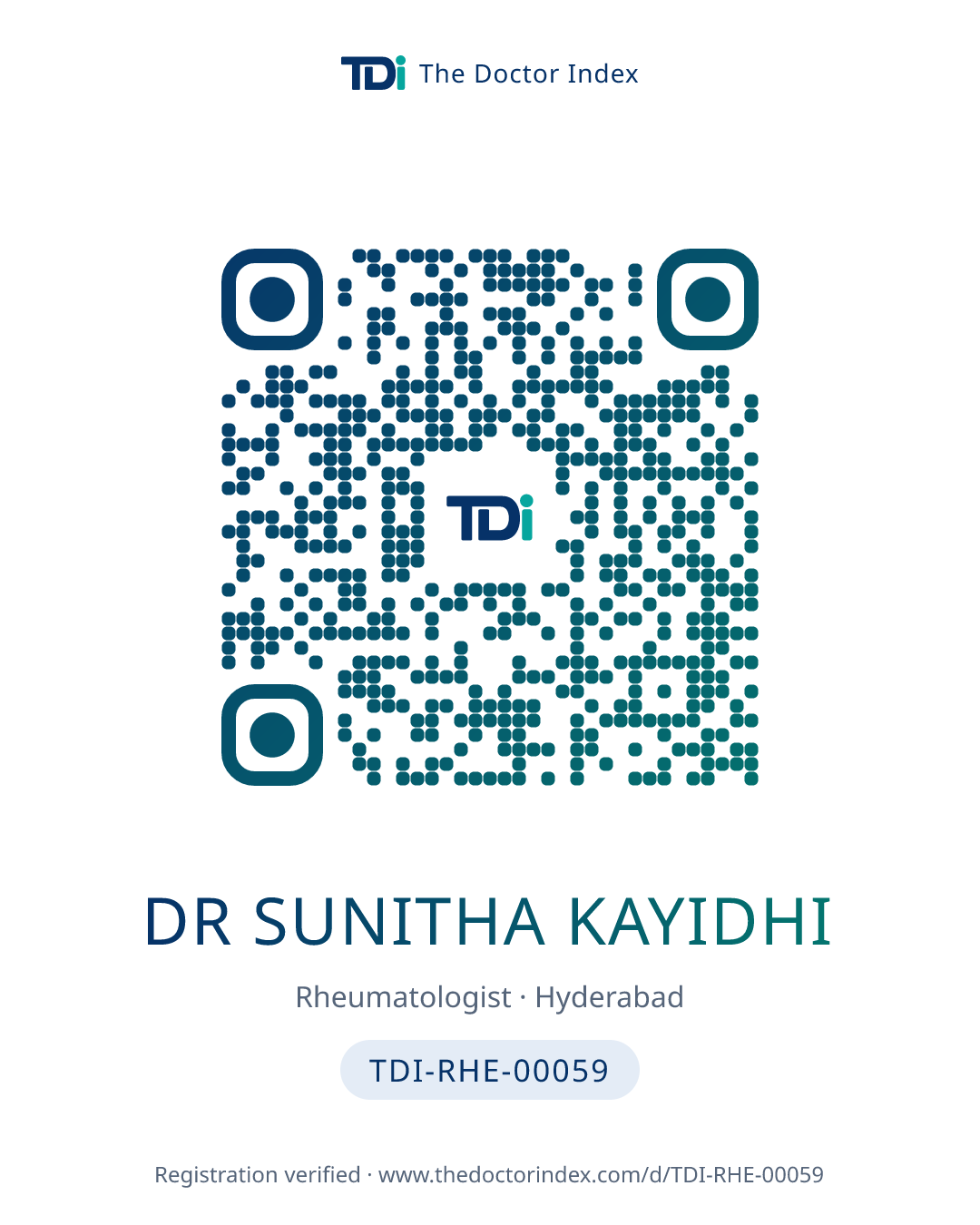 QR card for Dr Sunitha Kayidhi, TDI-RHE-00059