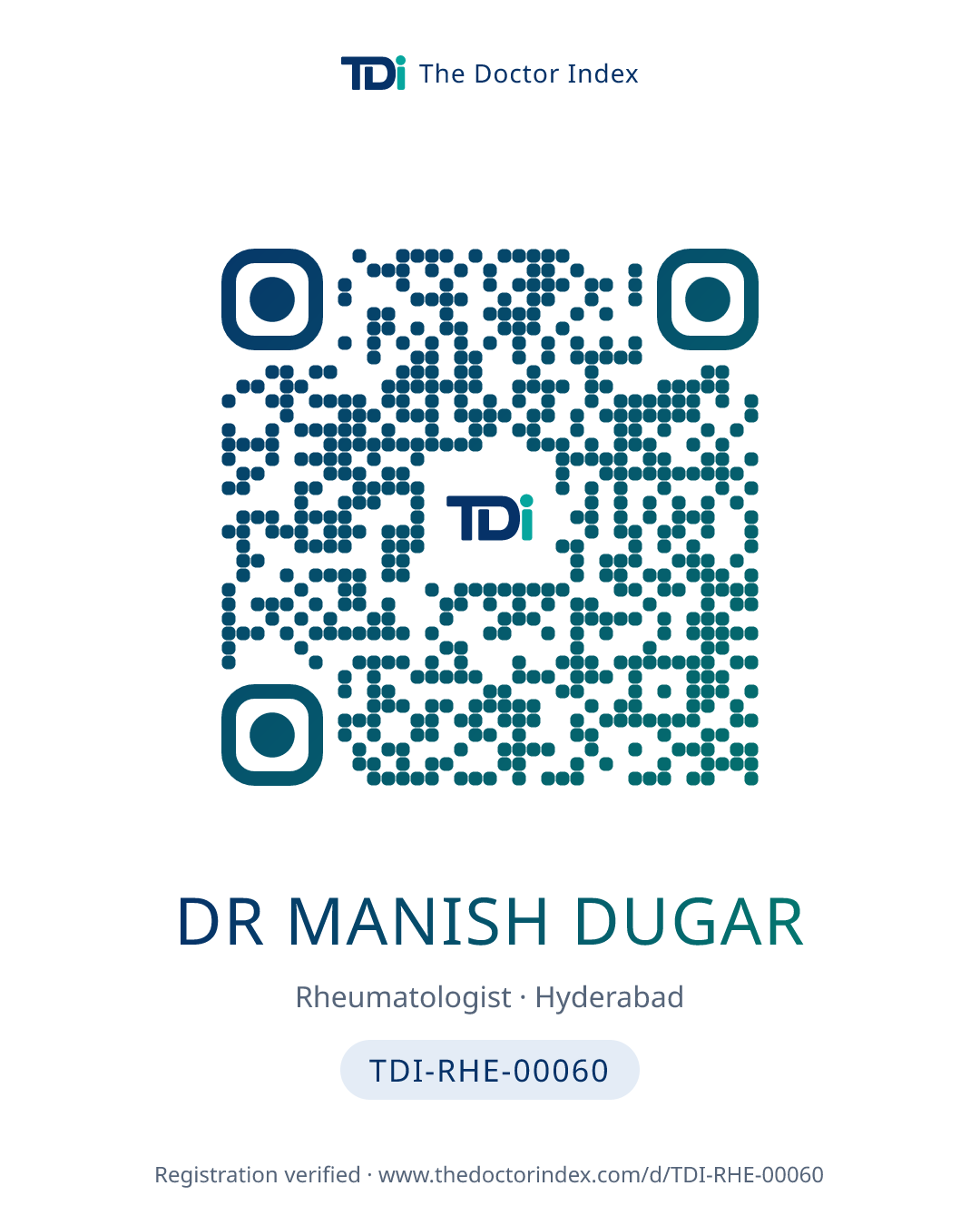 QR card for Dr Manish Dugar, TDI-RHE-00060