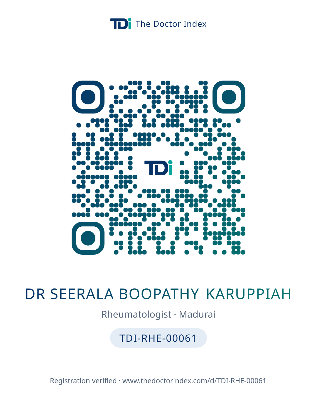 QR card for Dr Seerala Boopathy Karuppiah, TDI-RHE-00061