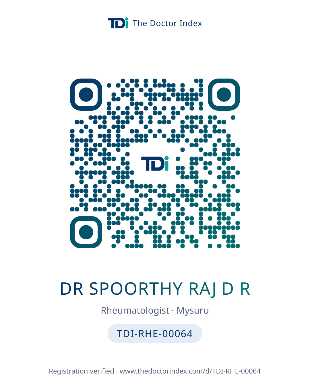 QR card for Dr Spoorthy Raj D R, TDI-RHE-00064