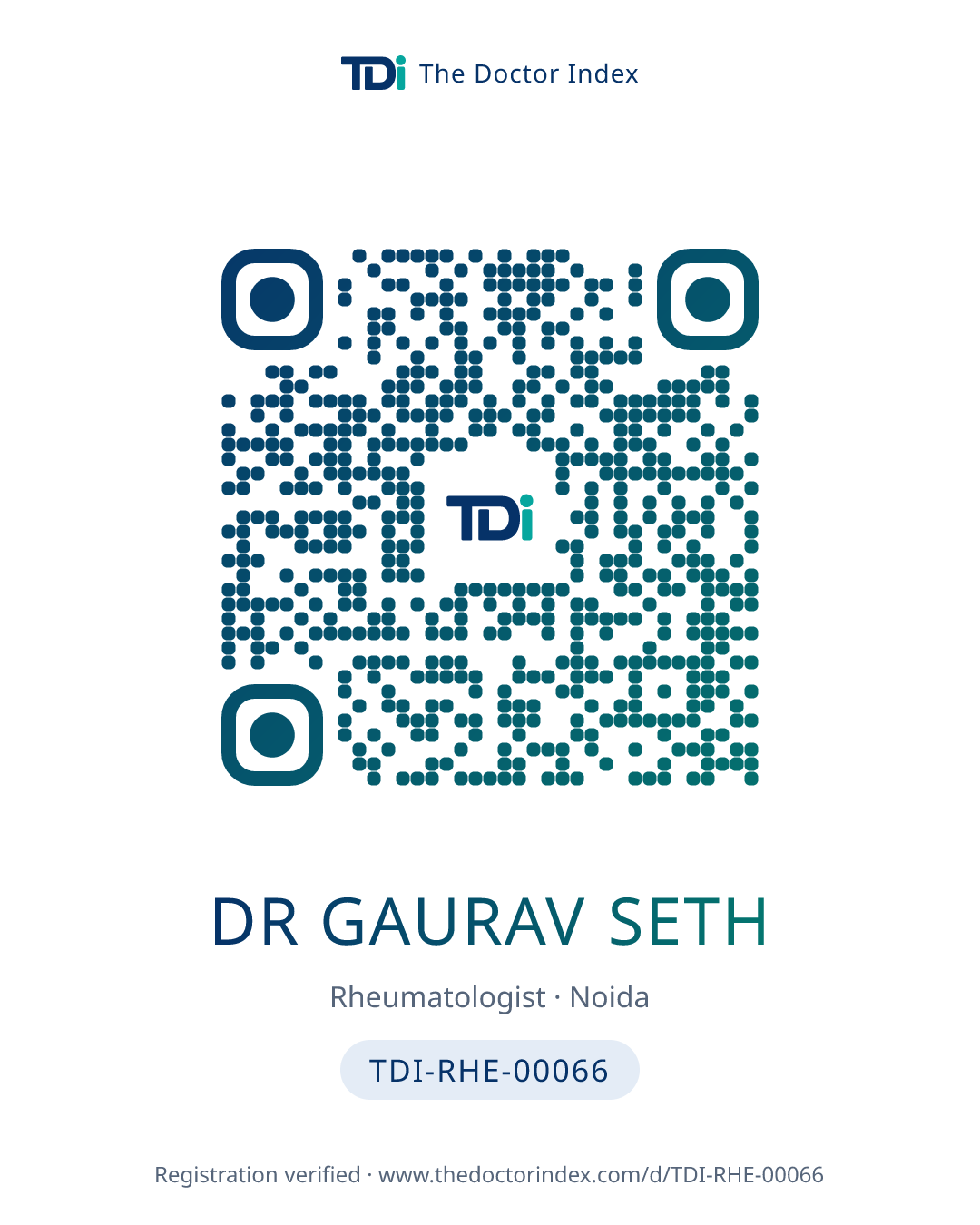 QR card for Dr Gaurav Seth, TDI-RHE-00066
