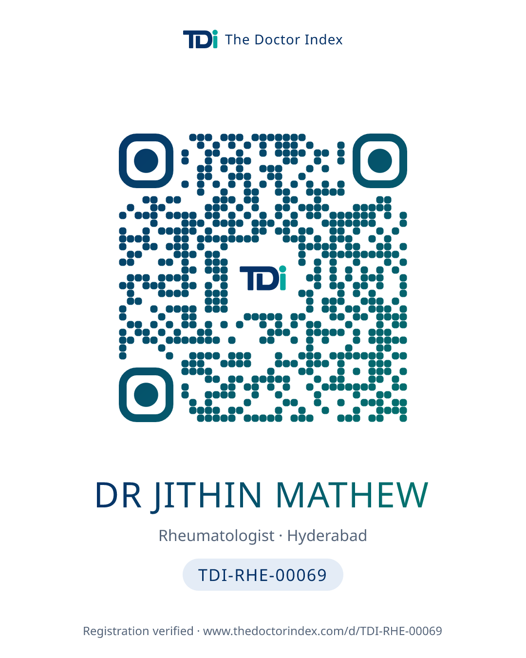QR card for Dr Jithin Mathew, TDI-RHE-00069