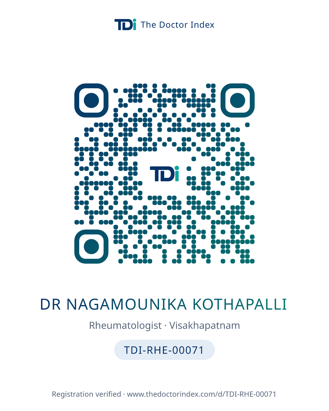 QR card for Dr Nagamounika Kothapalli, TDI-RHE-00071