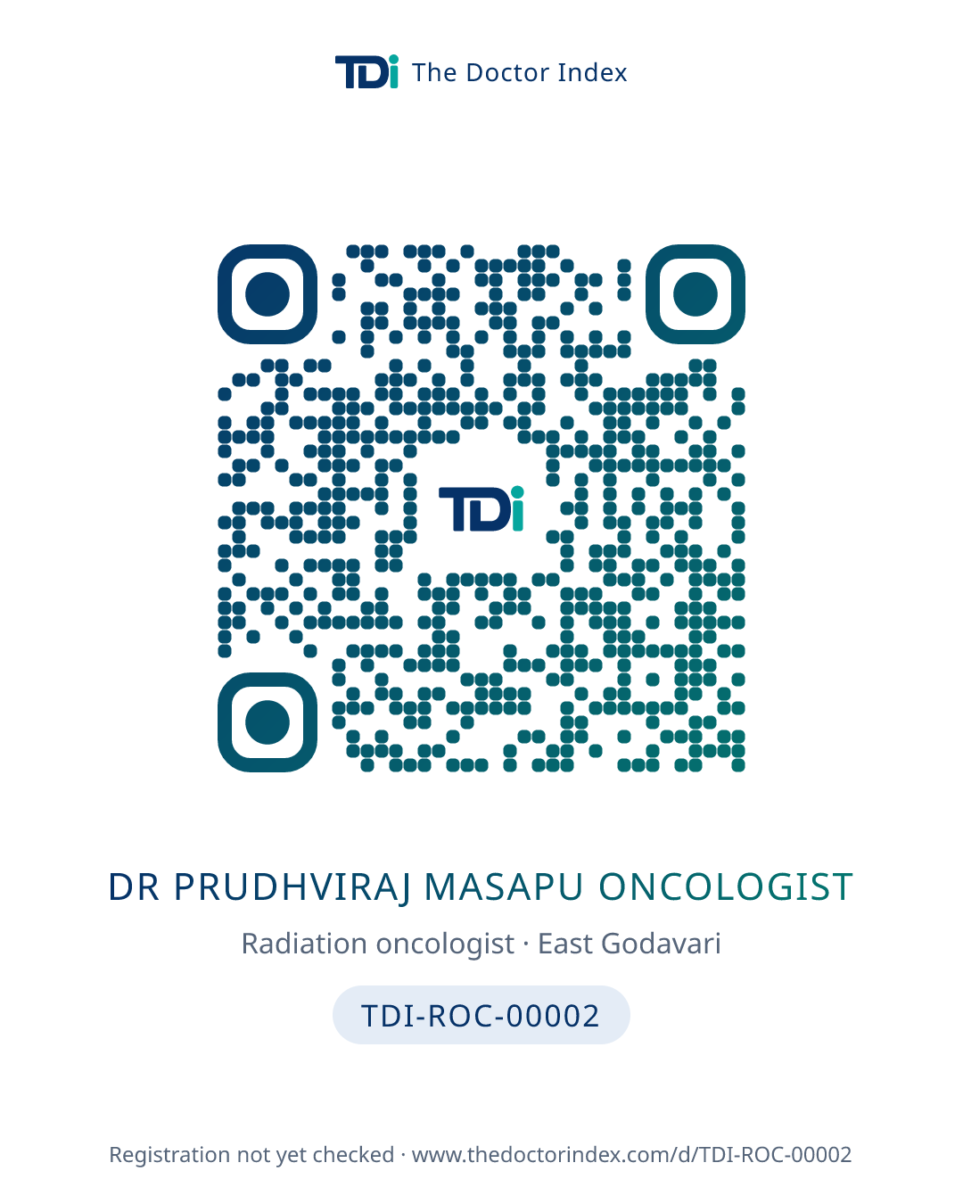 QR card for Dr Prudhviraj Masapu Oncologist, TDI-ROC-00002