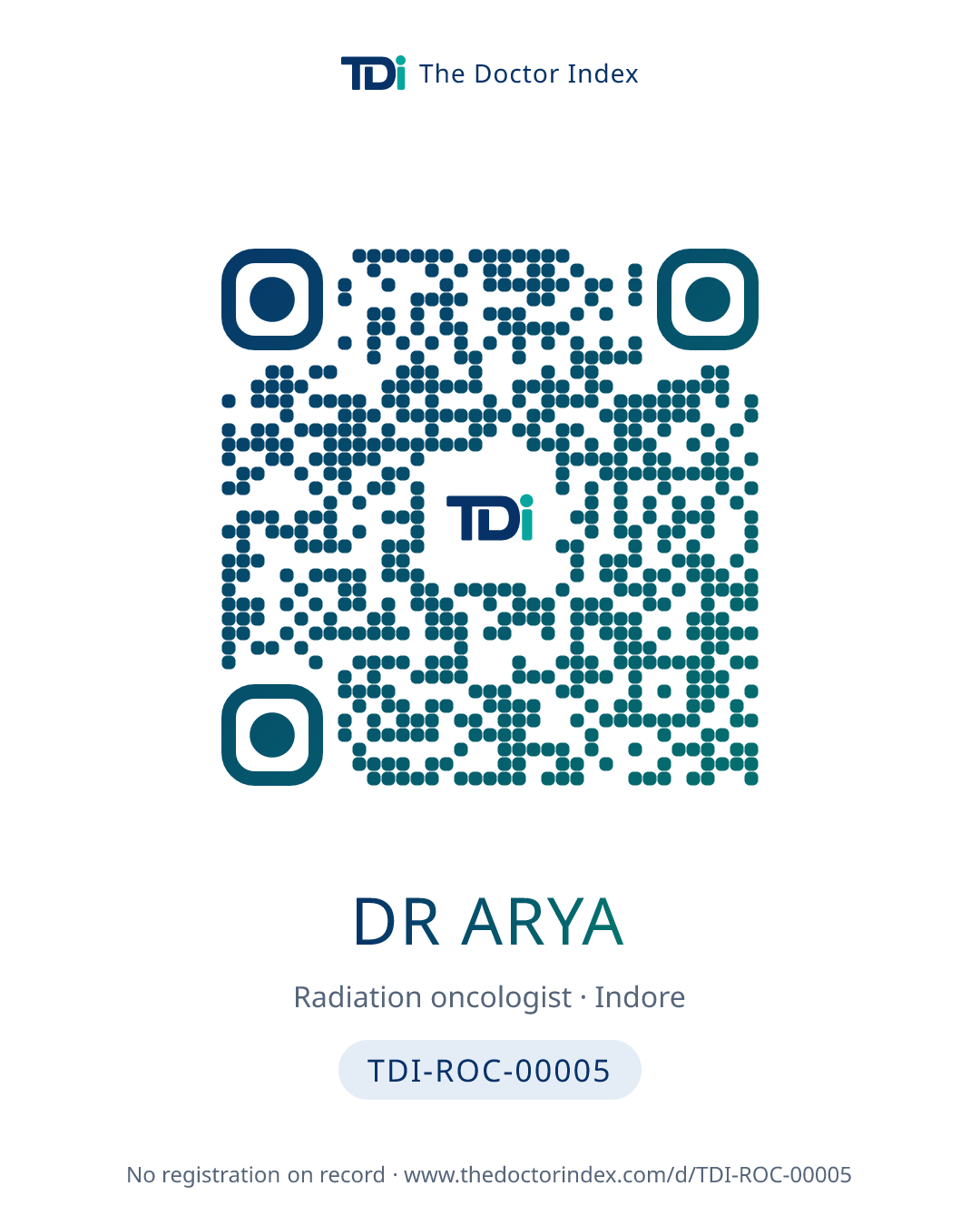 QR card for Dr Arya, TDI-ROC-00005