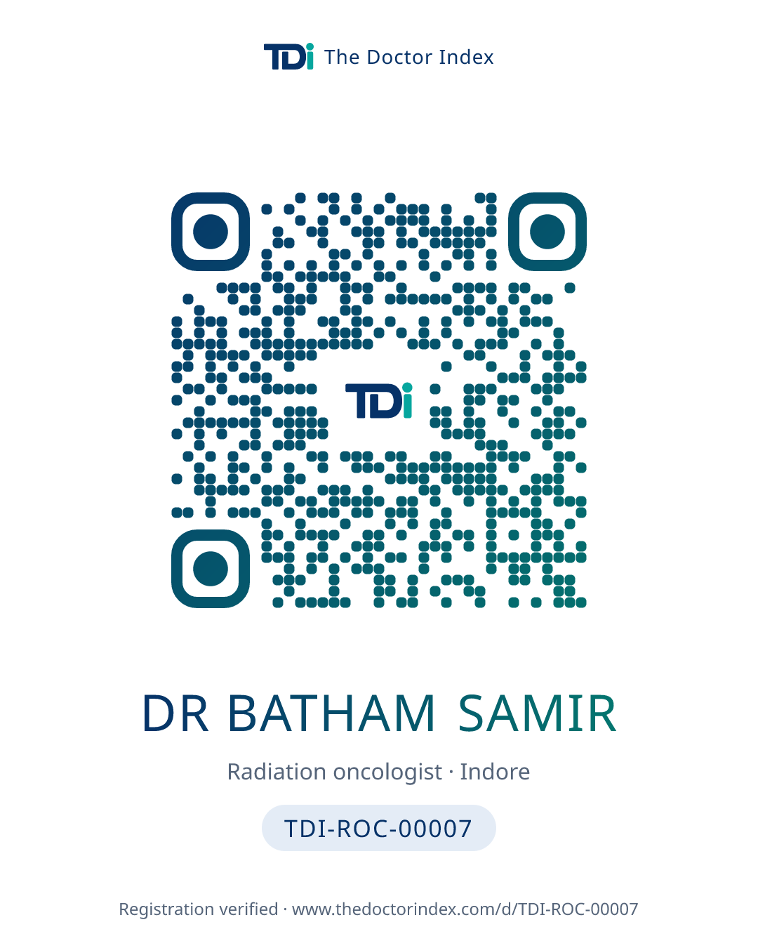 QR card for Dr Batham Samir, TDI-ROC-00007