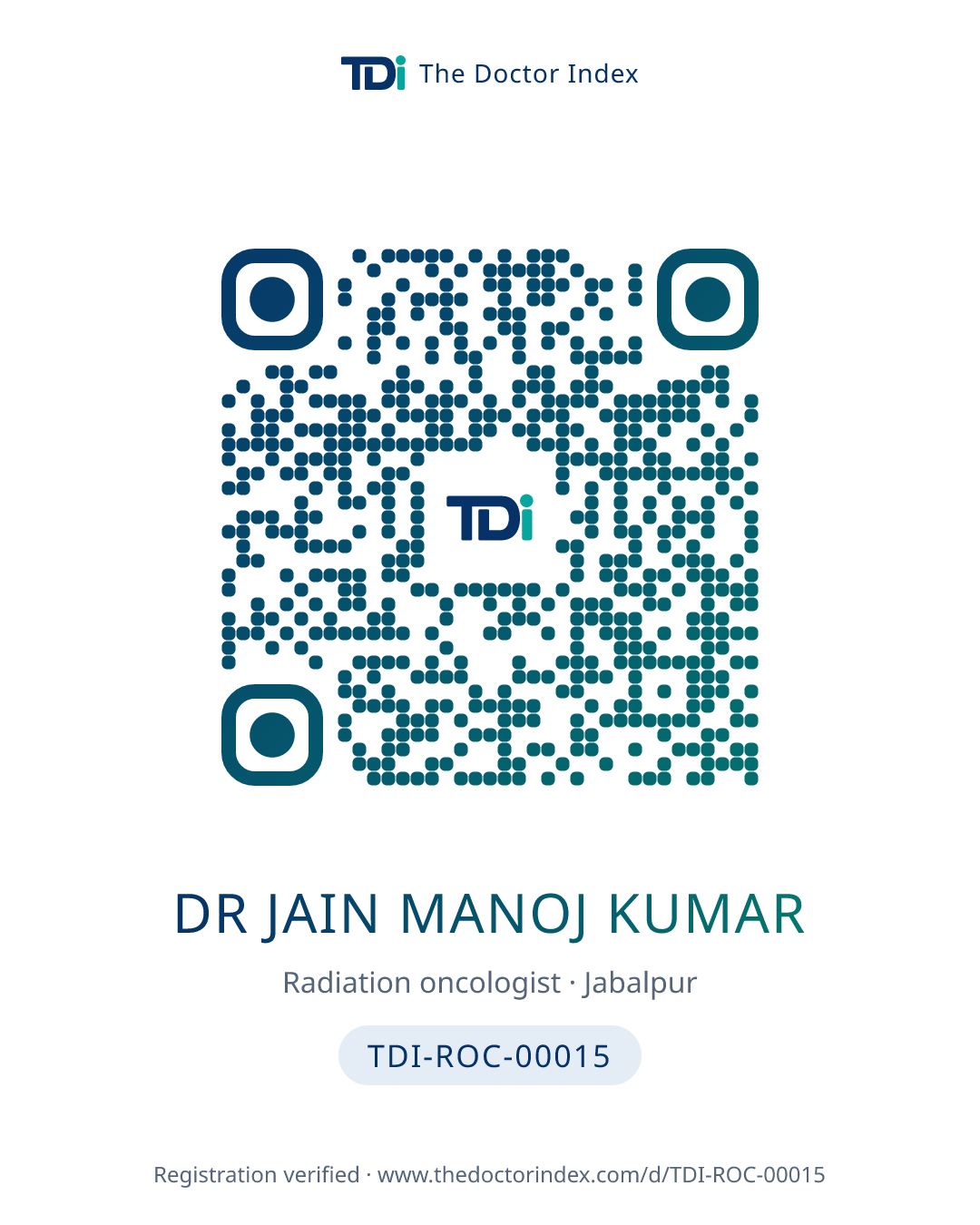 QR card for Dr Jain Manoj Kumar, TDI-ROC-00015