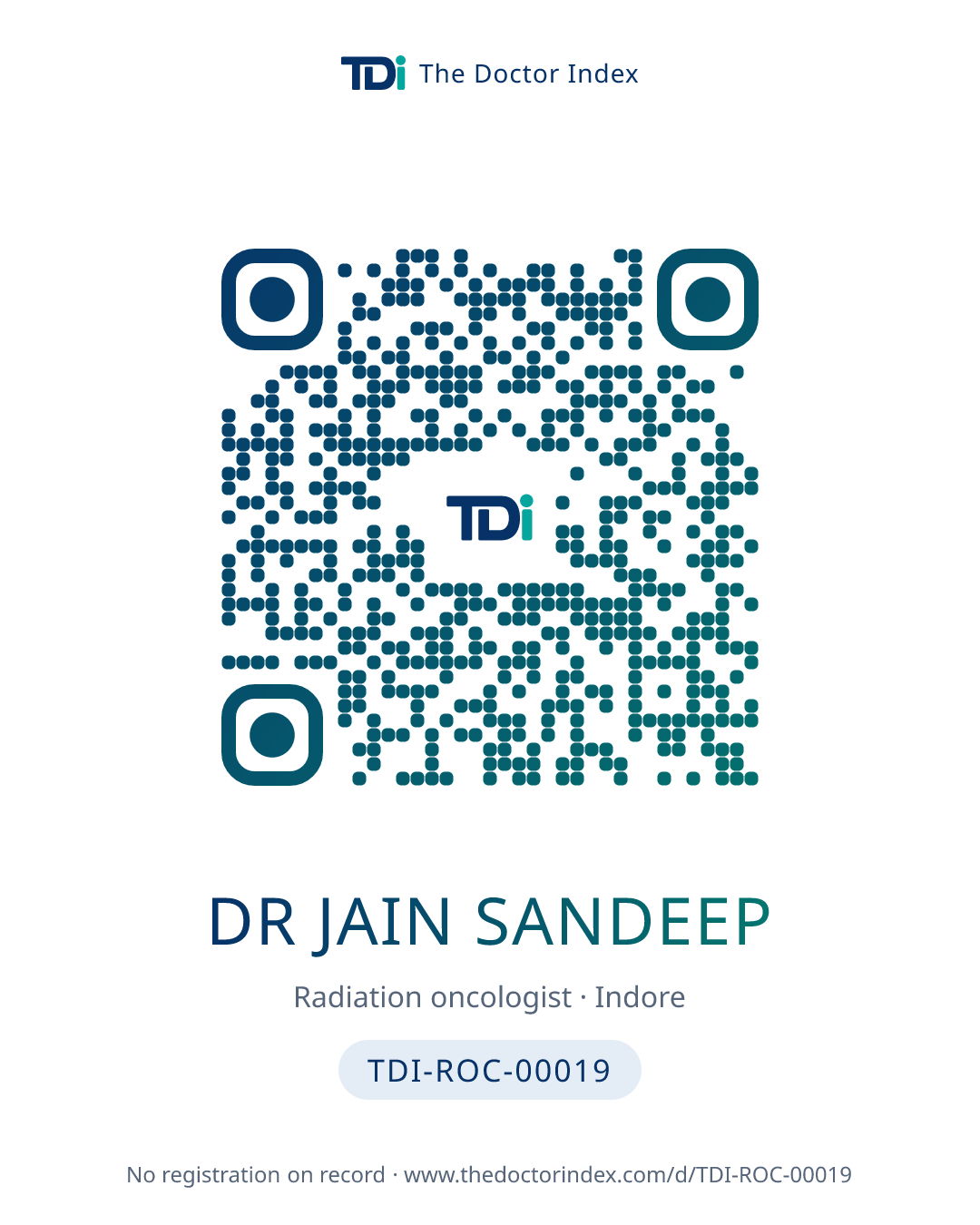 QR card for Dr Jain Sandeep, TDI-ROC-00019
