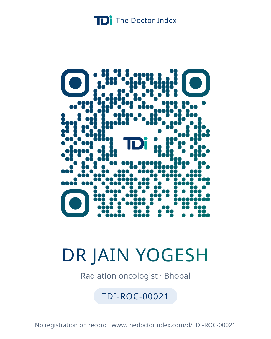 QR card for Dr Jain Yogesh, TDI-ROC-00021