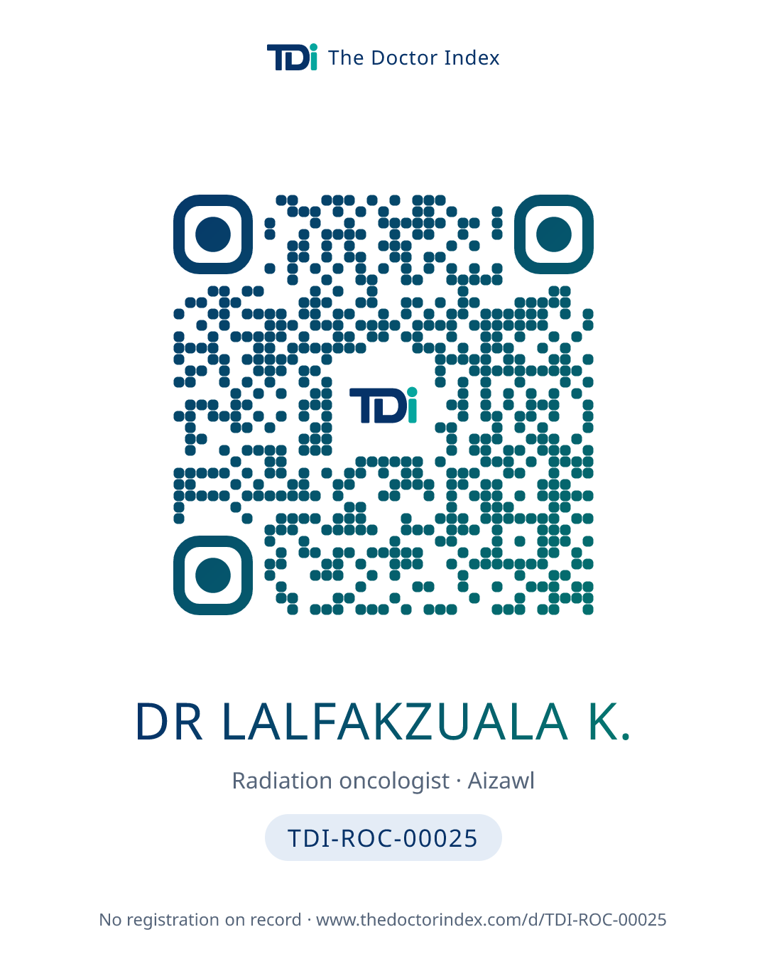 QR card for Dr Lalfakzuala K., TDI-ROC-00025