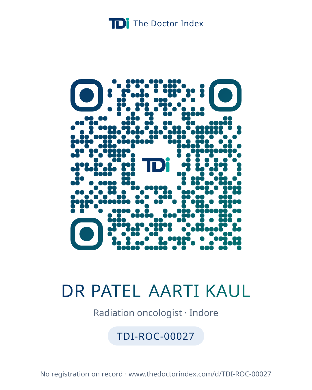 QR card for Dr Patel Aarti Kaul, TDI-ROC-00027