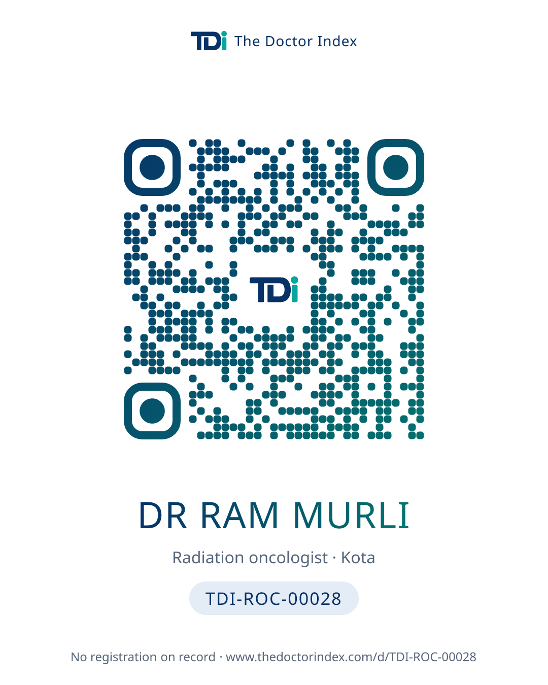 QR card for Dr Ram Murli, TDI-ROC-00028