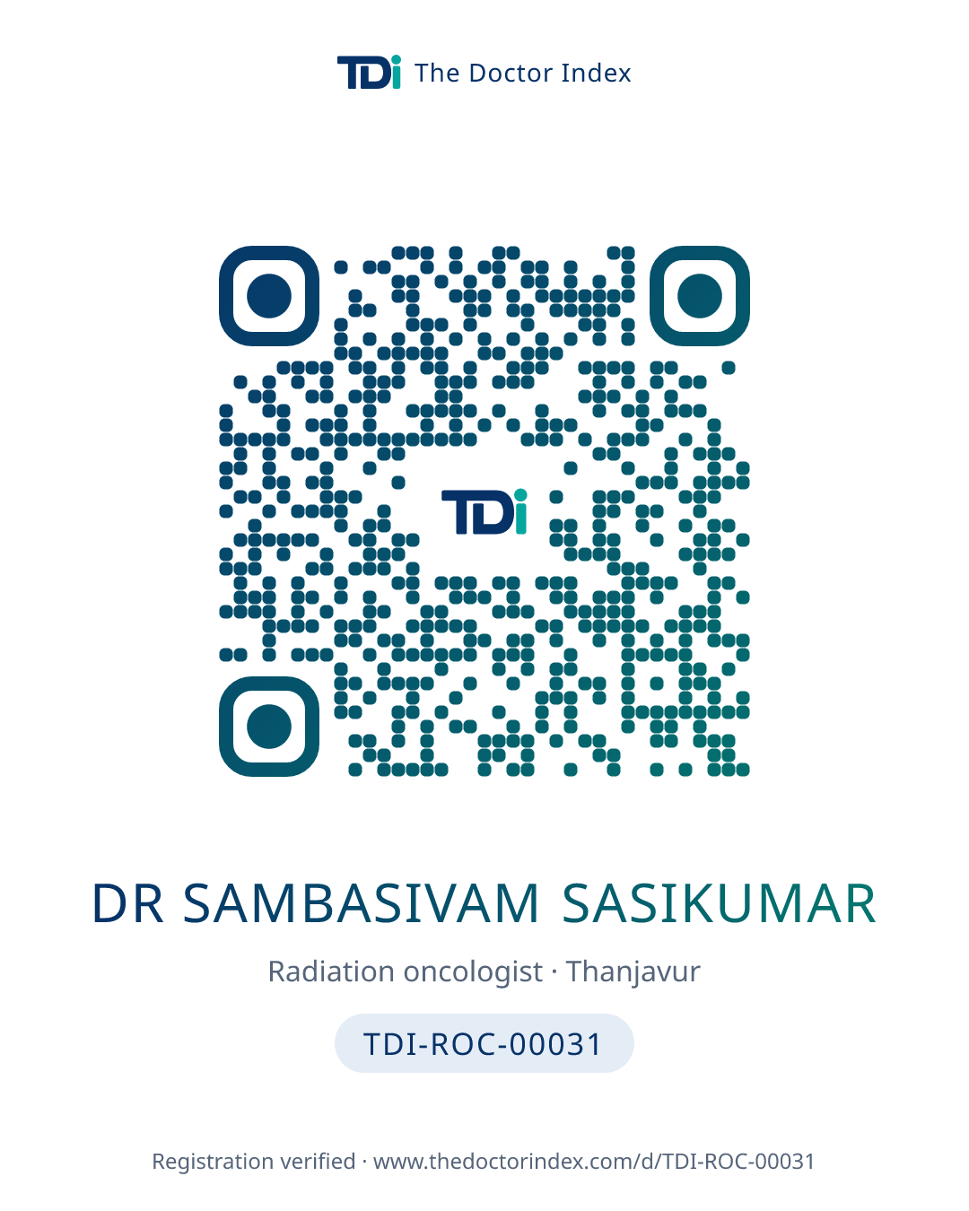 QR card for Dr Sambasivam Sasikumar, TDI-ROC-00031