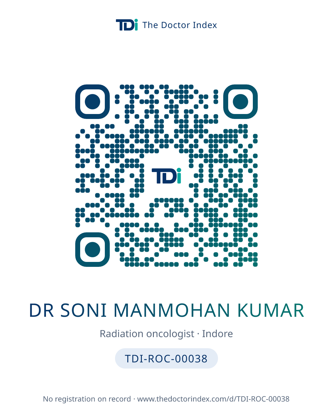 QR card for Dr Soni Manmohan Kumar, TDI-ROC-00038