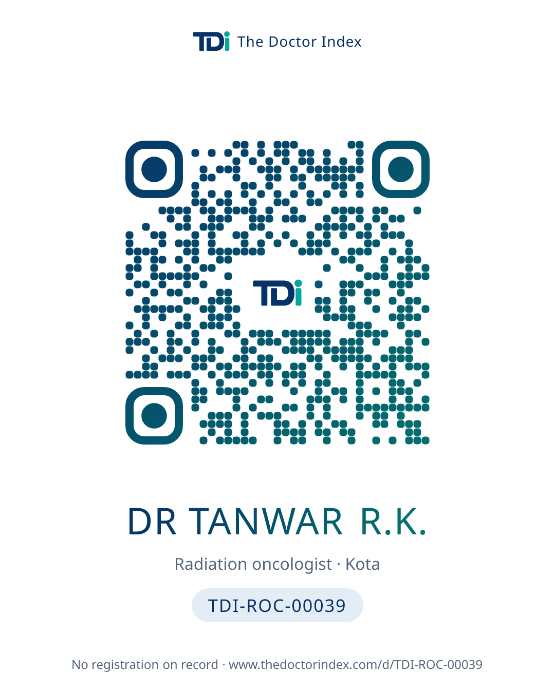 QR card for Dr Tanwar R.K., TDI-ROC-00039
