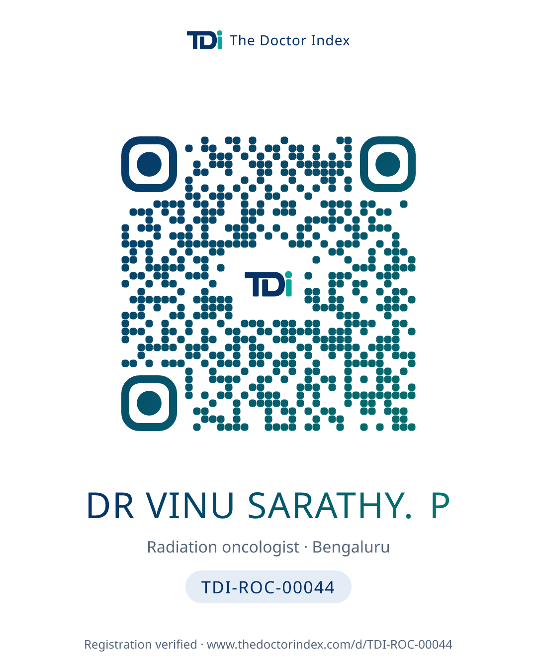 QR card for Dr Vinu Sarathy. P, TDI-ROC-00044
