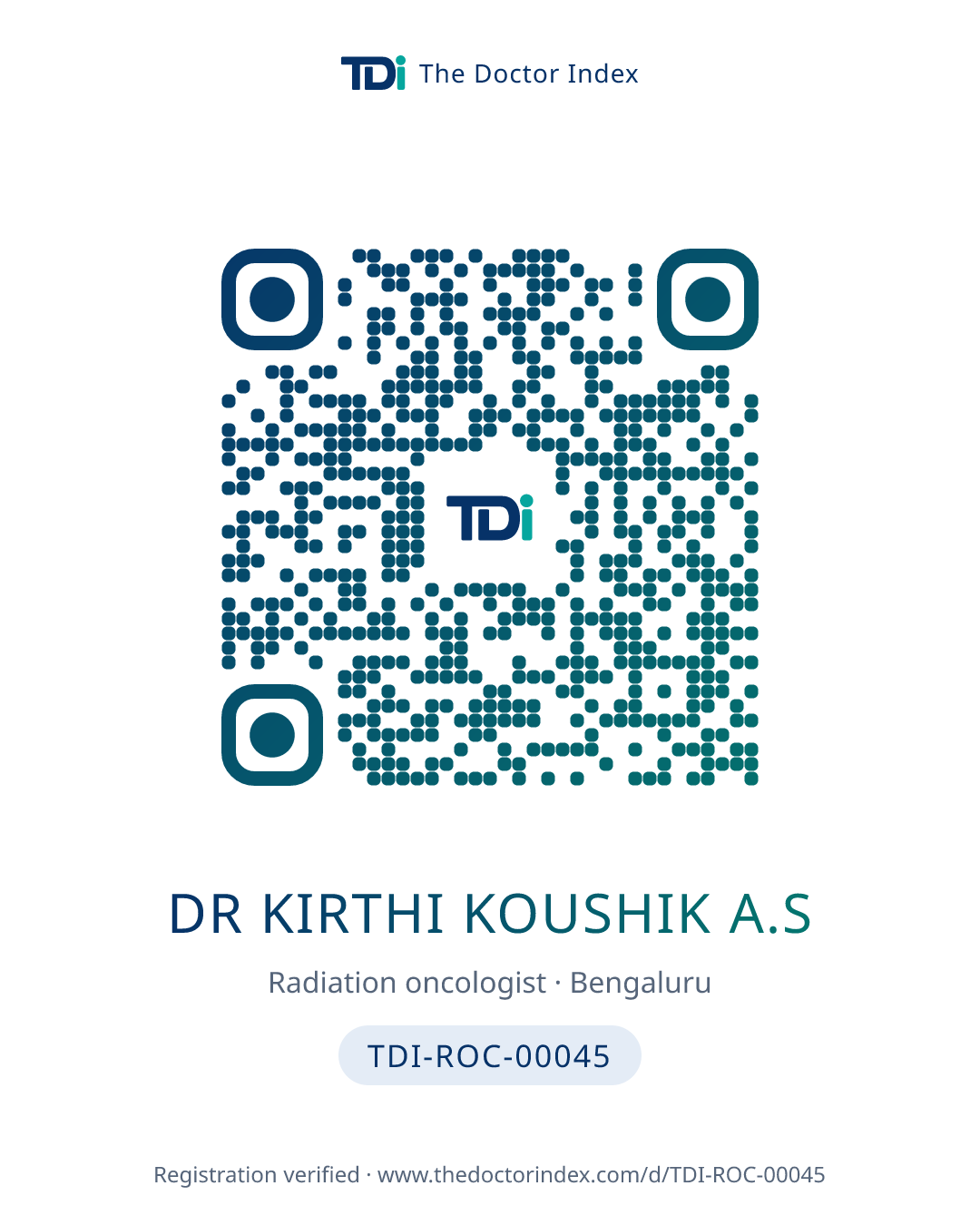 QR card for Dr Kirthi Koushik A.S, TDI-ROC-00045