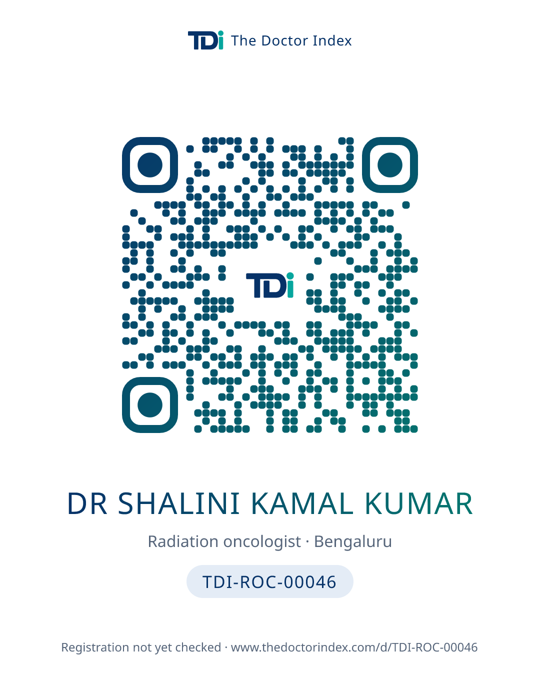 QR card for Dr Shalini Kamal Kumar, TDI-ROC-00046