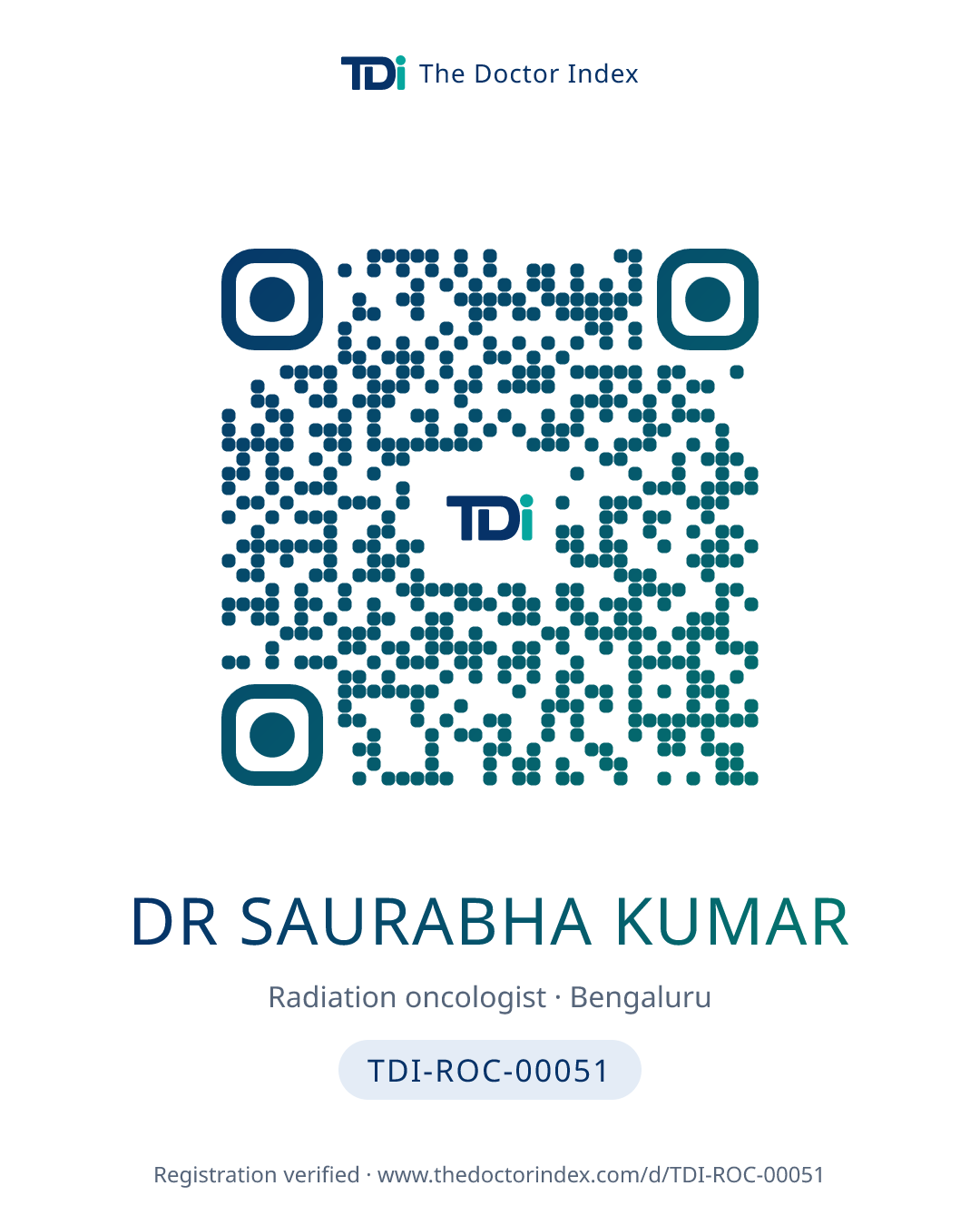 QR card for Dr Saurabha Kumar, TDI-ROC-00051