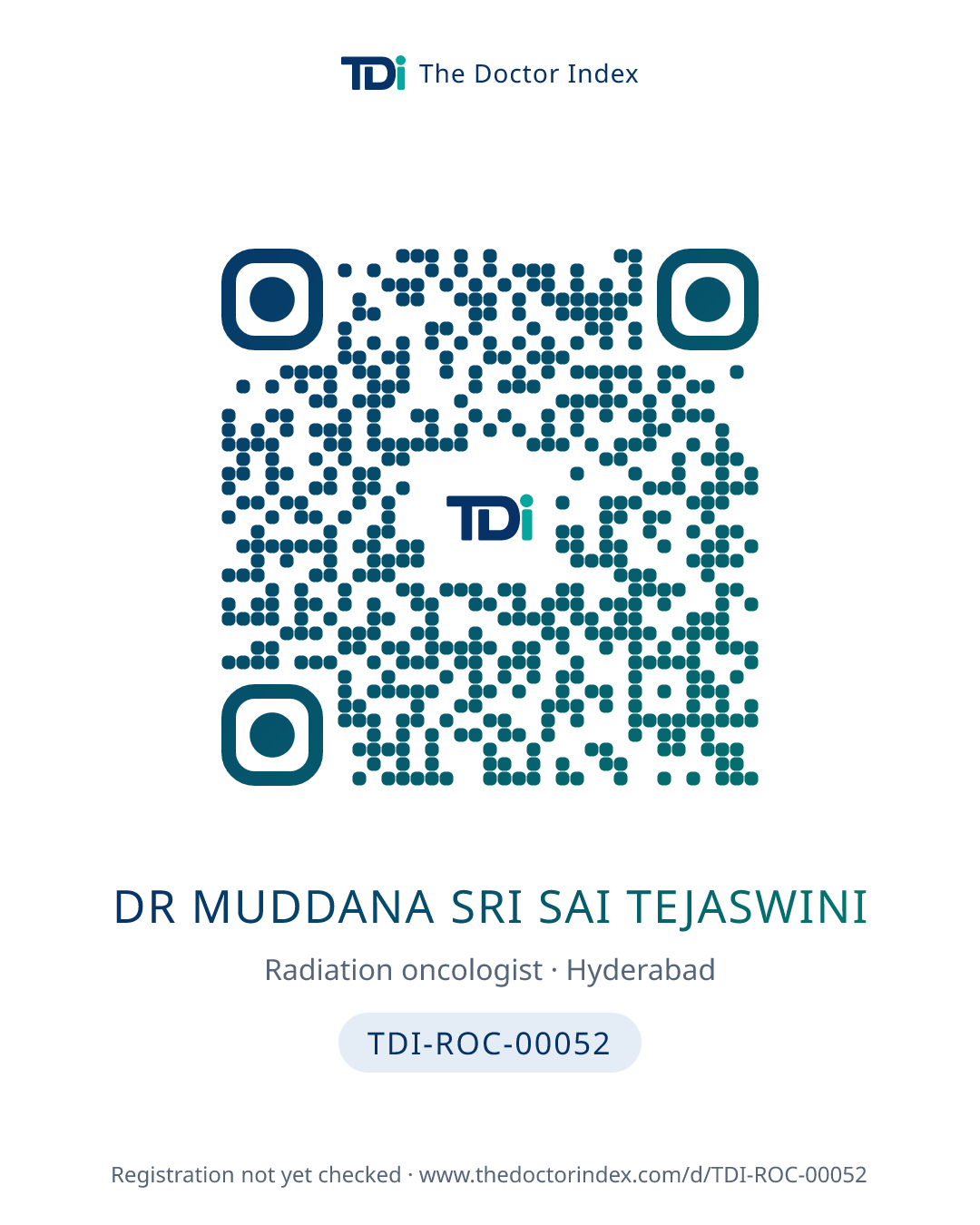 QR card for Dr Muddana Sri Sai Tejaswini, TDI-ROC-00052