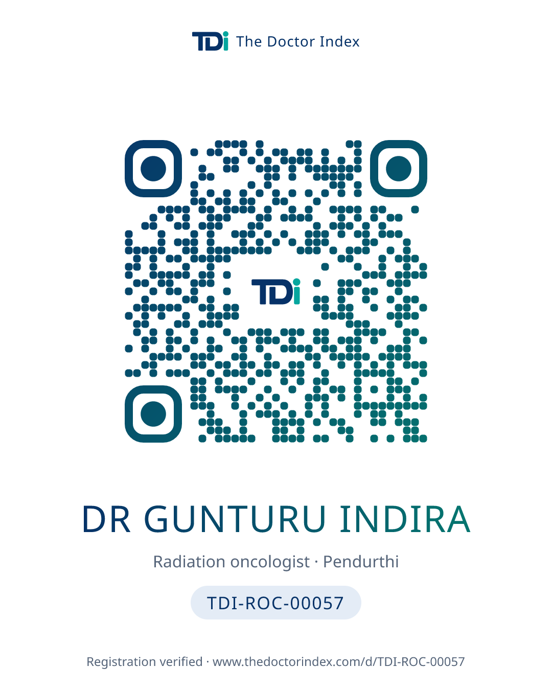 QR card for Dr Gunturu Indira, TDI-ROC-00057