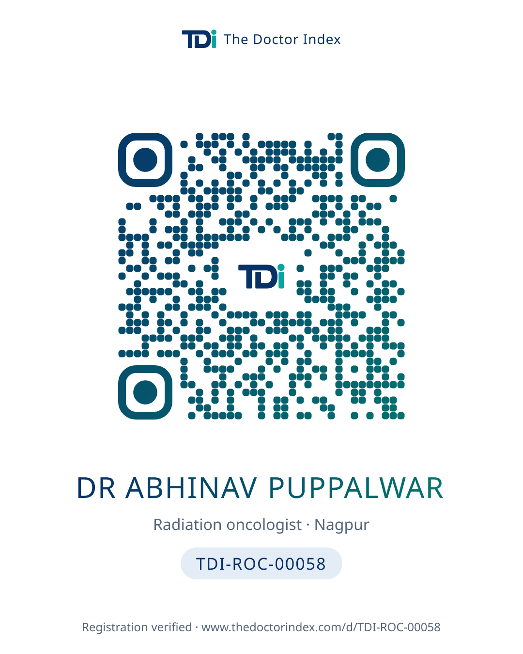 QR card for Dr Abhinav Puppalwar, TDI-ROC-00058