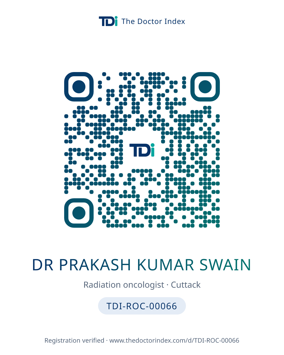 QR card for Dr Prakash Kumar Swain, TDI-ROC-00066