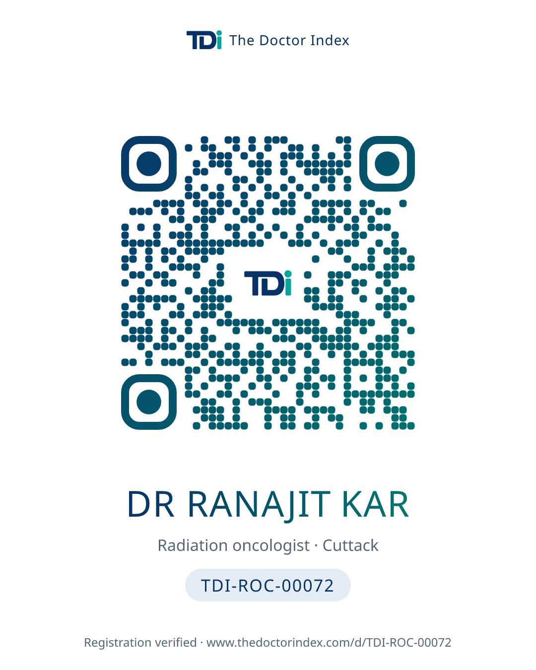 QR card for Dr Ranajit Kar, TDI-ROC-00072