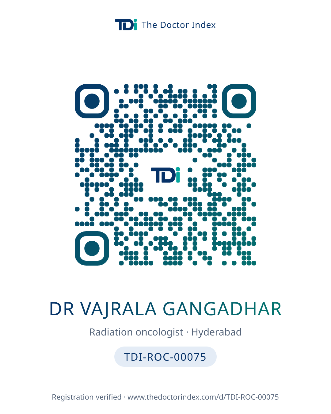 QR card for Dr Vajrala Gangadhar, TDI-ROC-00075