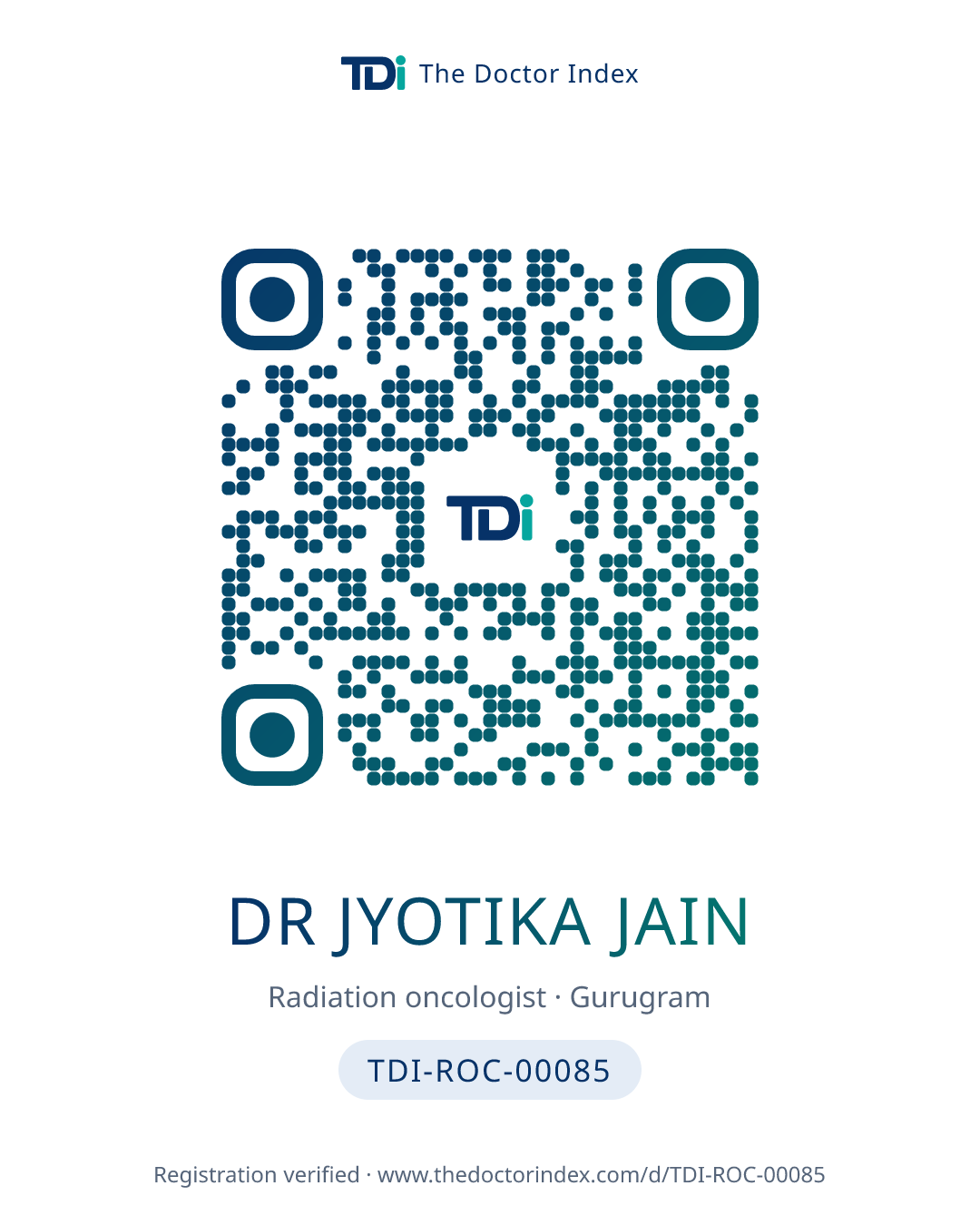 QR card for Dr Jyotika Jain, TDI-ROC-00085