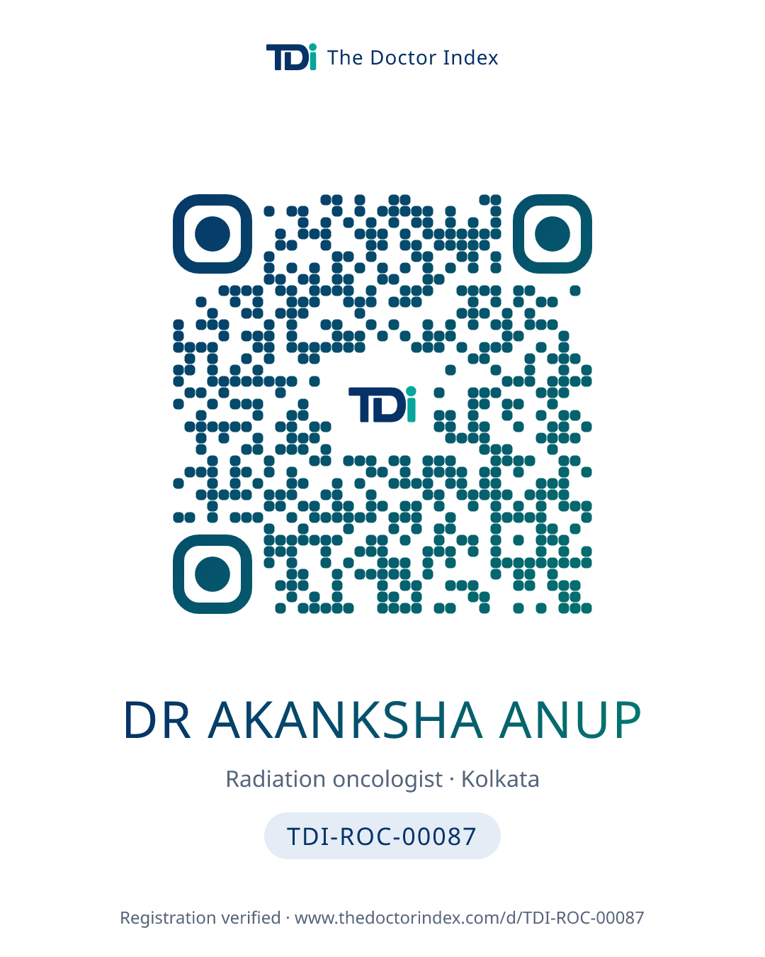 QR card for Dr Akanksha Anup, TDI-ROC-00087