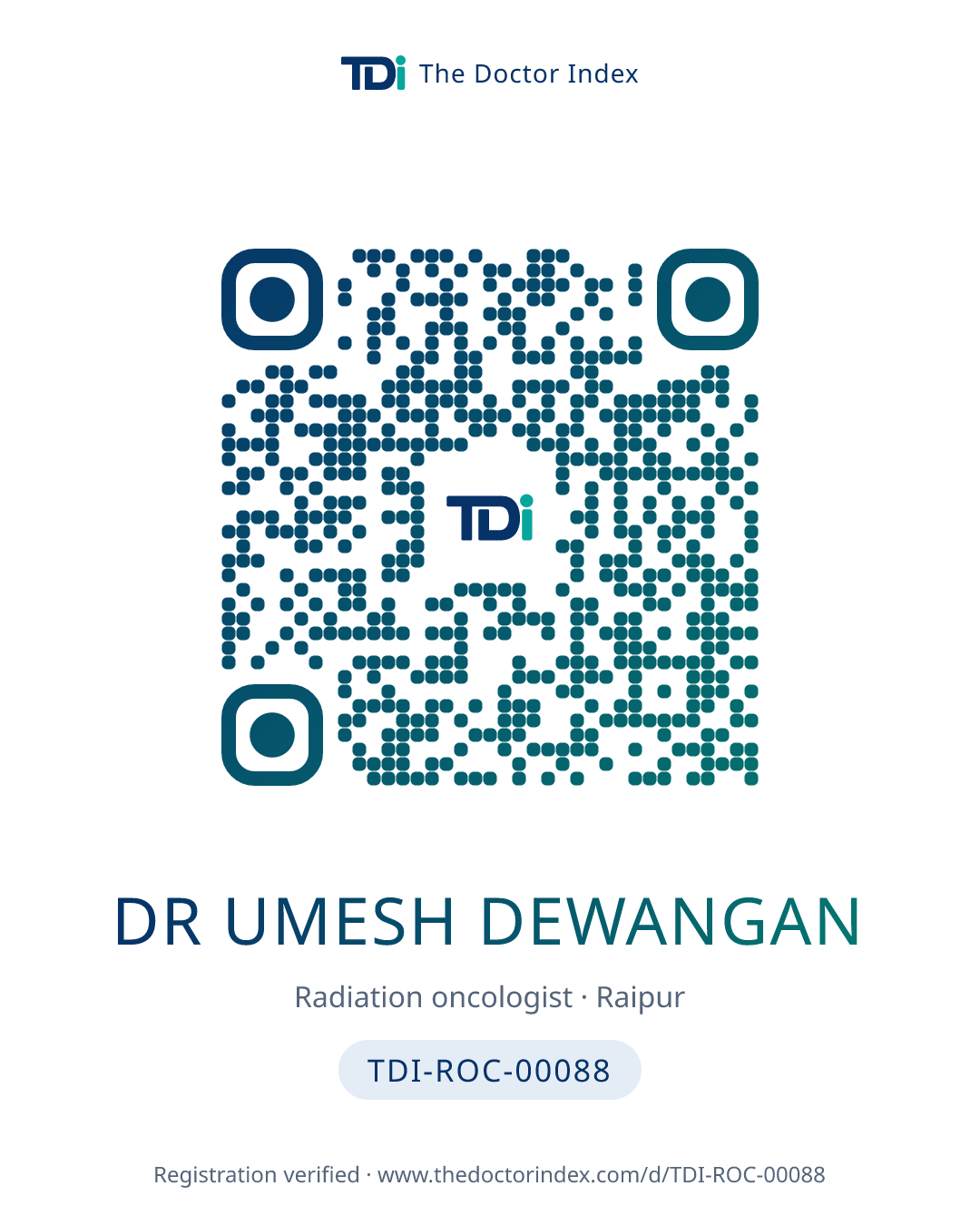 QR card for Dr Umesh Dewangan, TDI-ROC-00088