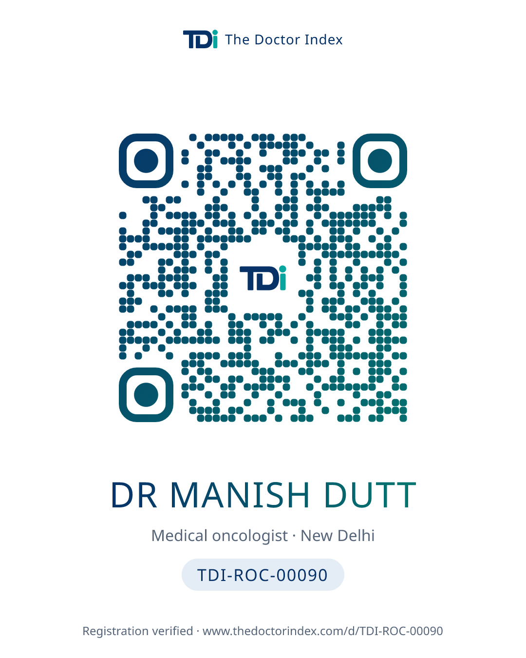 QR card for Dr Manish Dutt, TDI-ROC-00090