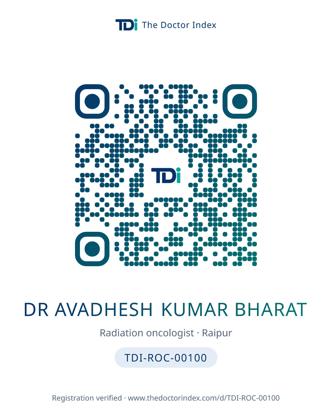 QR card for Dr Avadhesh Kumar Bharat, TDI-ROC-00100