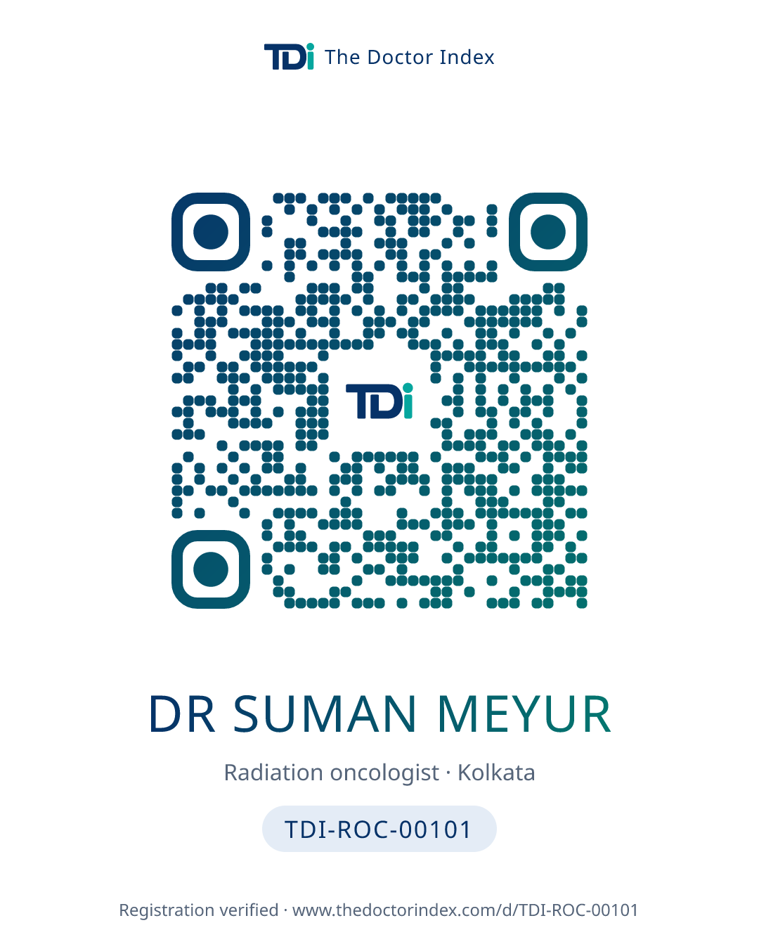 QR card for Dr Suman Meyur, TDI-ROC-00101
