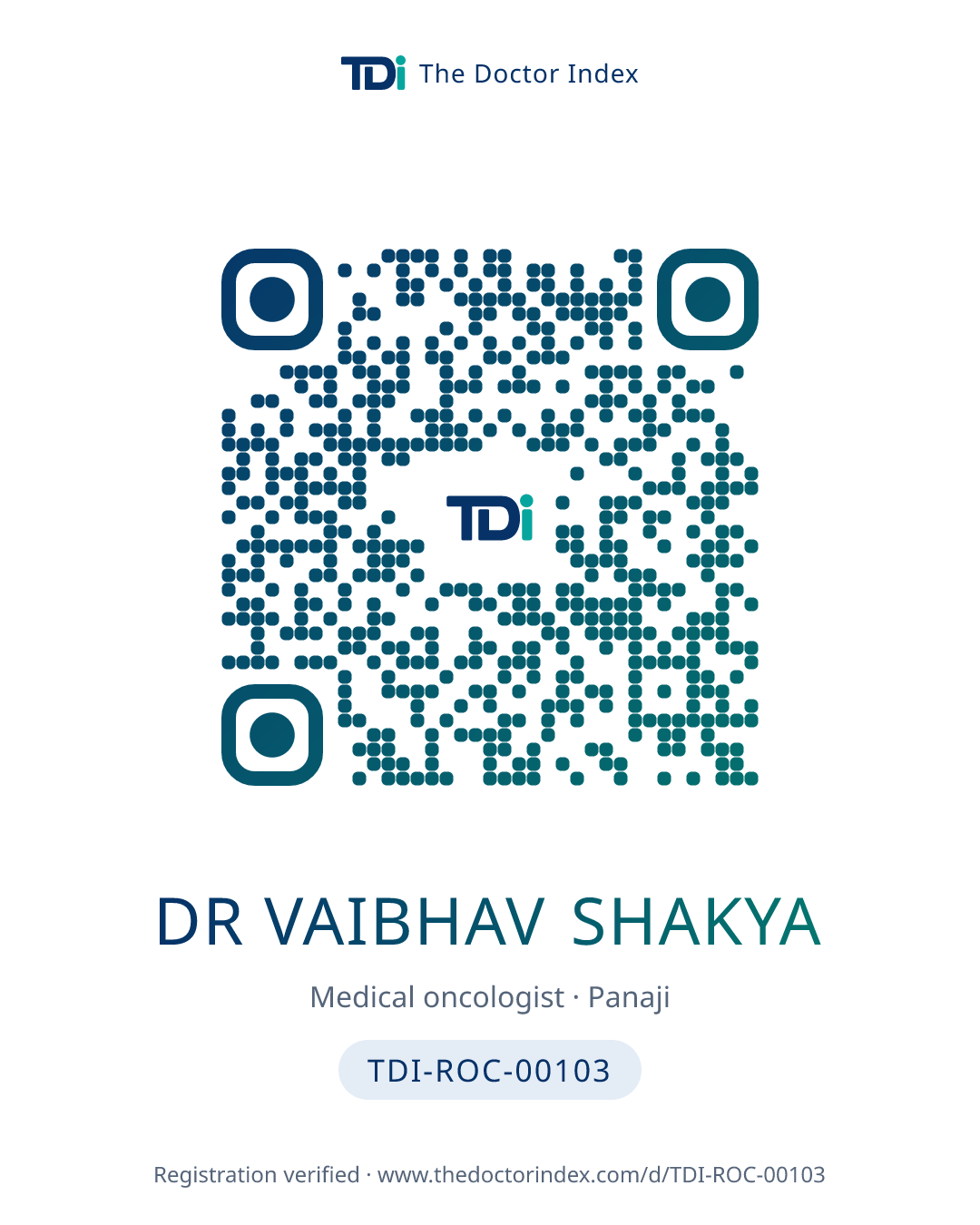 QR card for Dr Vaibhav Shakya, TDI-ROC-00103