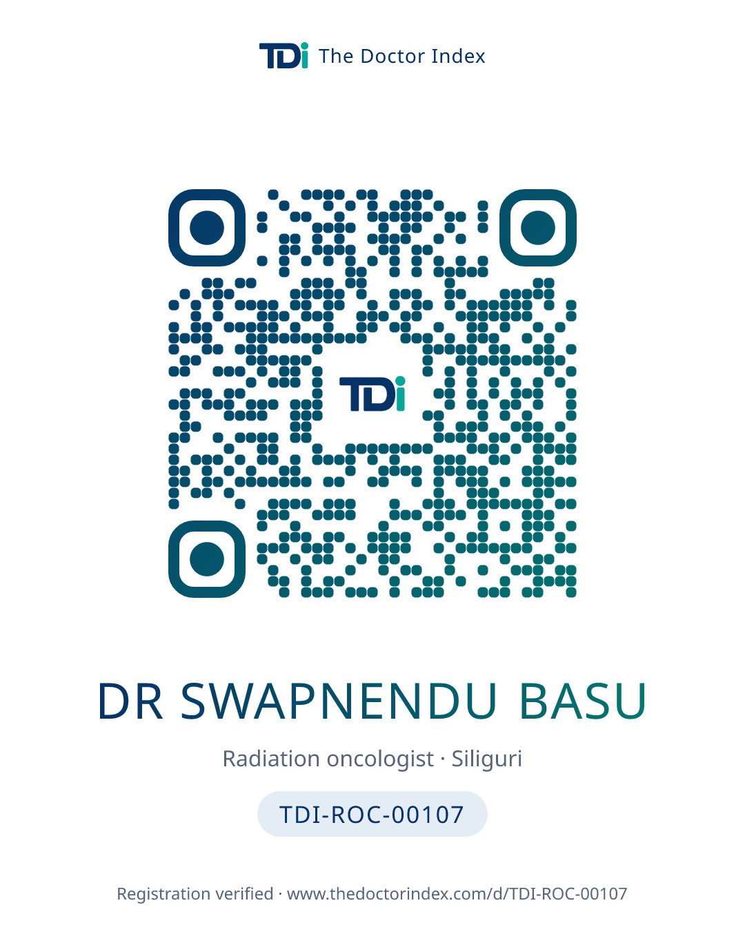 QR card for Dr Swapnendu Basu, TDI-ROC-00107