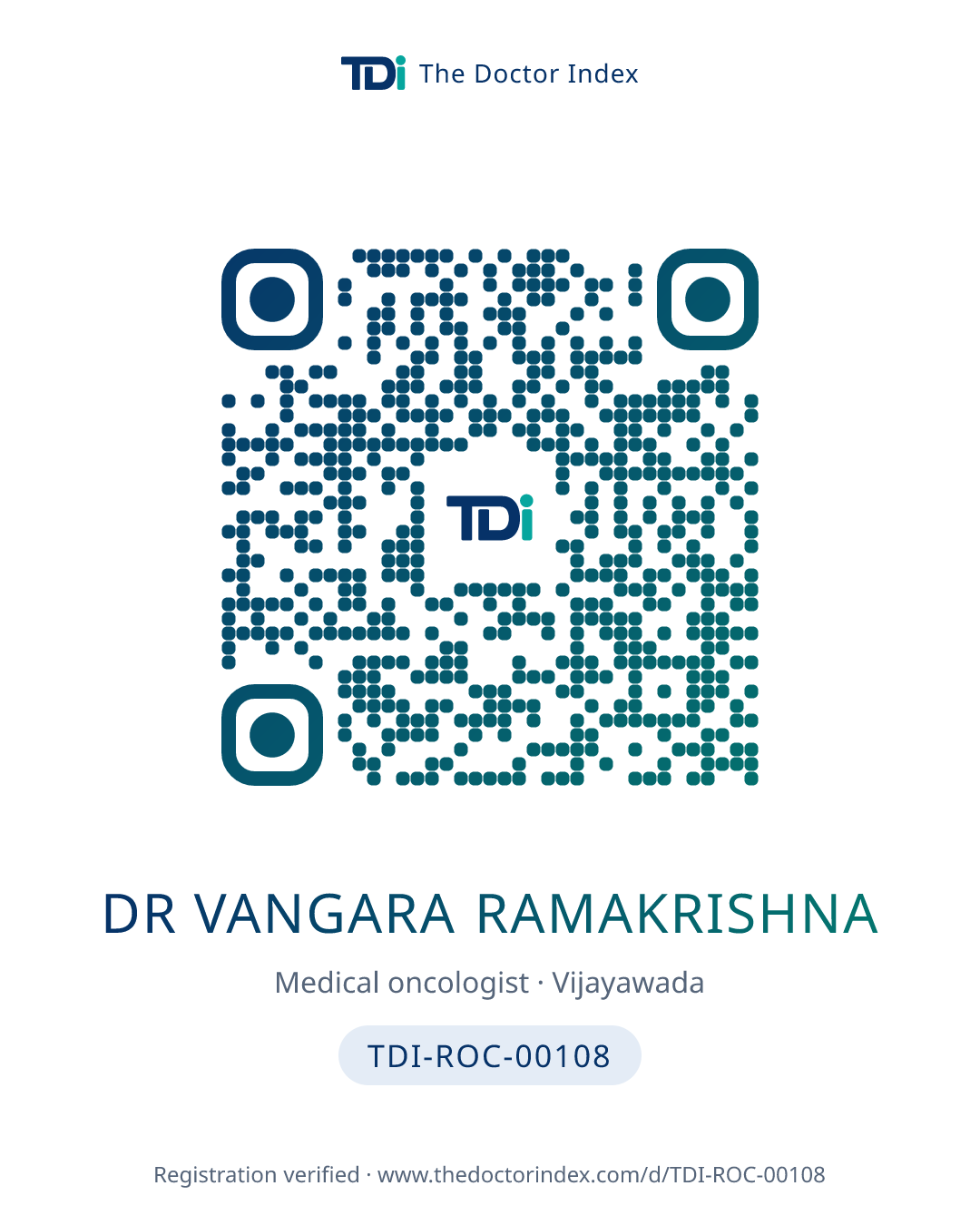 QR card for Dr Vangara Ramakrishna, TDI-ROC-00108